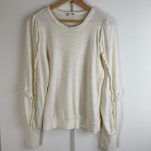 Anthropologie Pilcro Elsa Top Size M Ivory Cream Ruffle Blouse Neutral Casual - Picture 5 of 12